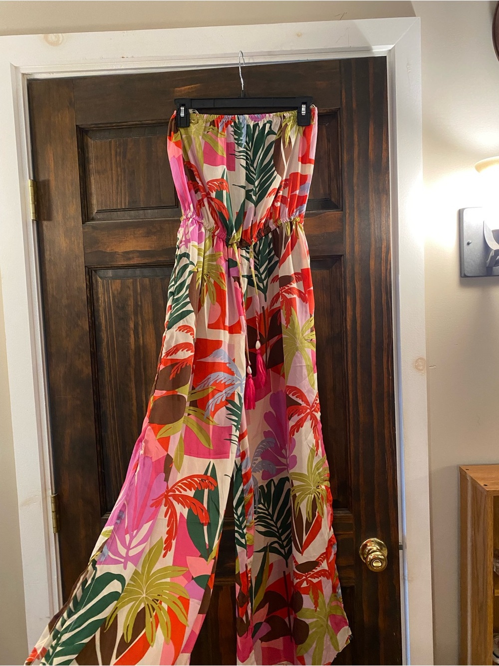 Wide-Leg Tropical Jumpsuit in Multicolor Palm Print